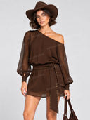 Asymmetric One Shoulder Belted Mini Dress