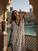 Bohemian Leopard Print V-Neck Batwing Sleeve Maxi Dress