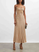 Sexy Shimmer Spaghetti Strap Pleated Midi Dress