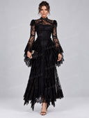 Elegant High Neck Lace Bell Sleeve Maxi Dress
