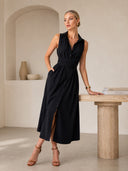 Unique Shirt Style Single-breasted Tie Midi Dress