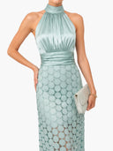 Elegant Circular Embroidery Cutout Midi Dress