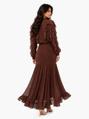 Elegant Ruffle Top & Ruched Mermaid Maxi Skirt Two-Piece Set