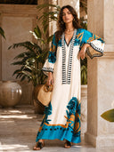 Exquisite Satin Vintage Floral Print Flowing Maxi Dress