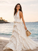 Layered ruffle bohemian beach maxi dress