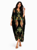 Unique Drop Shoulder Sleeve Coconut Tree Printed Dress