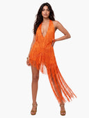 Sexy Halter Neck Fringe Asymmetrical Mini Dress
