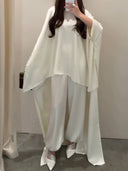 Elegant Satin Batwing Sleeve Top Two-Piece Set