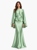 Satin Cape Sleeve Peplum Mermaid Maxi Dress Set