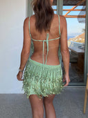 Elegant Backless Sequin Fringe Cami Mini Dress