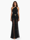 Elegant Open-Back Chiffon Maxi Dress
