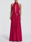 Elegant Halter Neck Sequin Chiffon Maxi Dress