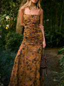 Exquisite Floral Ruched Cami Maxi Dress