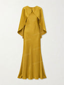 Elegant Cape Sleeve Satin Maxi Dress