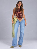 Paisley Fringe Handkerchief Top & Wide Leg Jeans Set