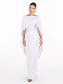 Boat Neck Pleated Slim Fit Maxi Dress