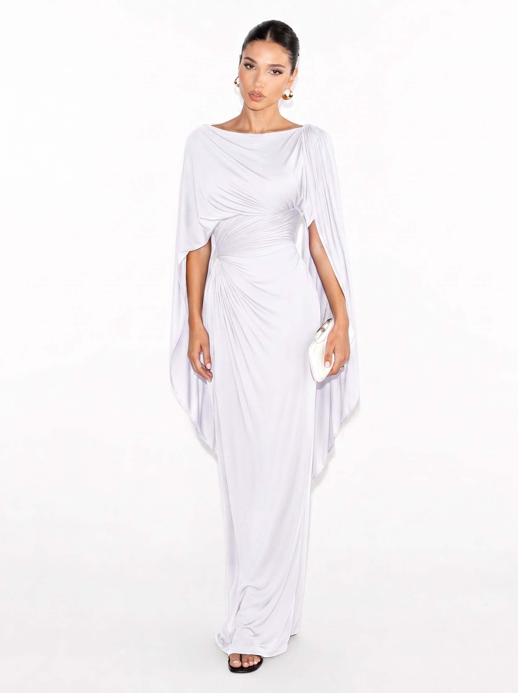 Boat Neck Pleated Slim Fit Maxi Dress