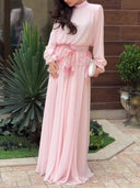 Elegant High-Neck Chiffon Top & Flowy Skirt Set