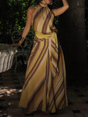 Elegant Striped Top & Wrap High-Waist Skirt Suit