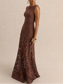 Elegant Sleeveless Lace Panel Mermaid Maxi Dress
