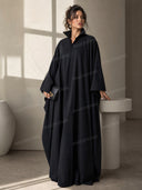 Black Lapel Collar Oversized Long Sleeve Abaya Kaftan Maxi Dress