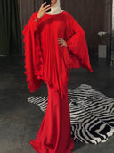 Pleated Cape Top & Satin Mermaid Maxi Skirt Two‑Piece Set
