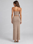 Casual Cape Overlay Crop Top and Maxi Skirt Two Piece Set
