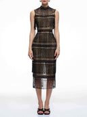 Beaded Fringe High Neck Midi Dress