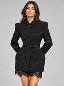 Tailored Blazer & Lace Trim Shorts Two Piece Set