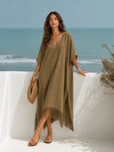 V-Neck Tassel Design Maxi Dress