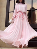Elegant High-Neck Chiffon Top & Flowy Skirt Set
