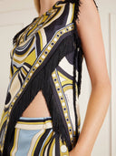 Retro Geometric Print Tassel Trim Asymmetric Top & Pants Two-Piece Set