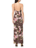 Retro Floral Print Feather Trim Halter Maxi Dress