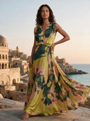 Lime Floral Printed Wrap Maxi Dress