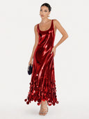 Exquisite Party Tips Sequin Irregular Round Tassels Hem Back Cutout Tank Maxi Dress