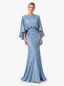 Boat Neck Backless Pleated Maxi Dress