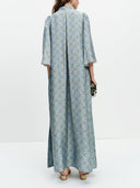 Elegant Geometric Print V-Neck Maxi Dress