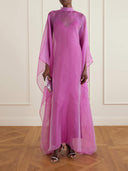 Elegant Sheer Organza Cape Sleeve Maxi Dress