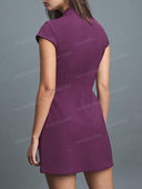 Elegant Mandarin Collar Keyhole Mini Dress
