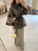 Elegant Kimono-Style Top & Satin Mermaid Skirt Two-Piece Set