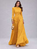 Elegant Structured Peplum Top & Wide Leg Maxi Pants Two Piece Set