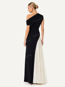 Elegant Asymmetric Off-Shoulder Pleated Maxi Dress