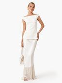 Elegant Satin Fringe Hem Skirt Two-Piece Set