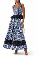 Floral Print Square Neck Peplum Lace Trim Two-Piece Set