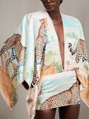 Elegant Cheetah Print Deep V Cape Sleeve Mini Dress