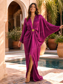 Elegant Satin Batwing Sleeve  Draped Maxi Dress