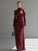 Casual Silky Stretch Pleated Cutout Maxi Dress