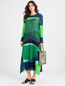 Color Block Pleated Asymmetric Maxi Dress