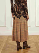 Retro Paisley Print V-Neck Knit Top & Maxi Skirt Two-Piece Set