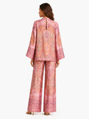 Elegant Satin Paisley Print Batwing Sleeve Two-Piece Set